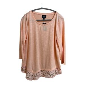 JM Collection Women’s Peach Long Sleeve Top‎ with Lace Hem